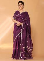 Chanderi Silk Wine Party Wear Weaving Saree